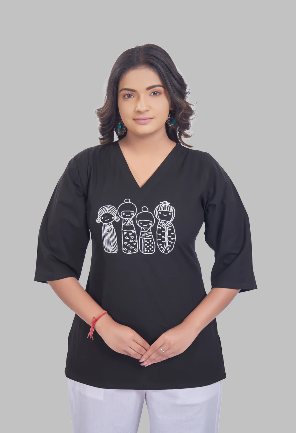 AARI KUTUMBH BLACK SUMMER SHORT KURTA
