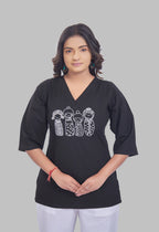 AARI KUTUMBH BLACK SUMMER SHORT KURTA