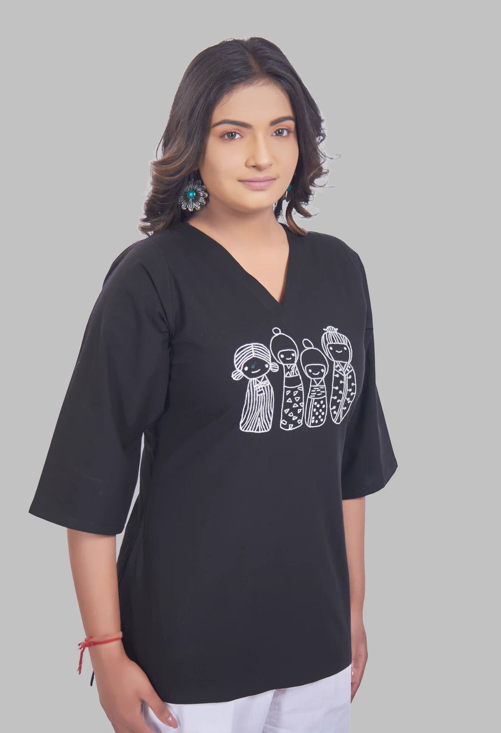 AARI KUTUMBH BLACK SUMMER SHORT KURTA