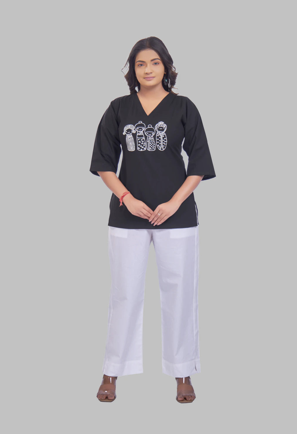 AARI KUTUMBH BLACK SUMMER SHORT KURTA