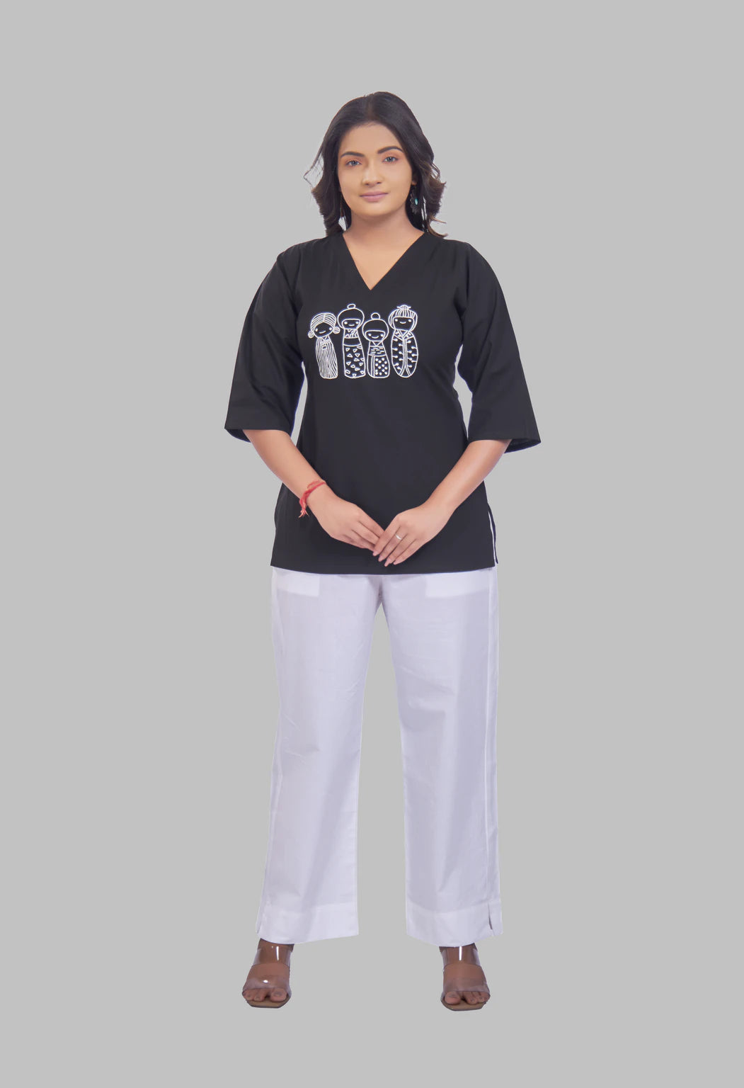AARI KUTUMBH BLACK SUMMER SHORT KURTA