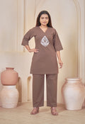 JHAROKHA COFFEE BROWN AARIWORK CO-ORD SET