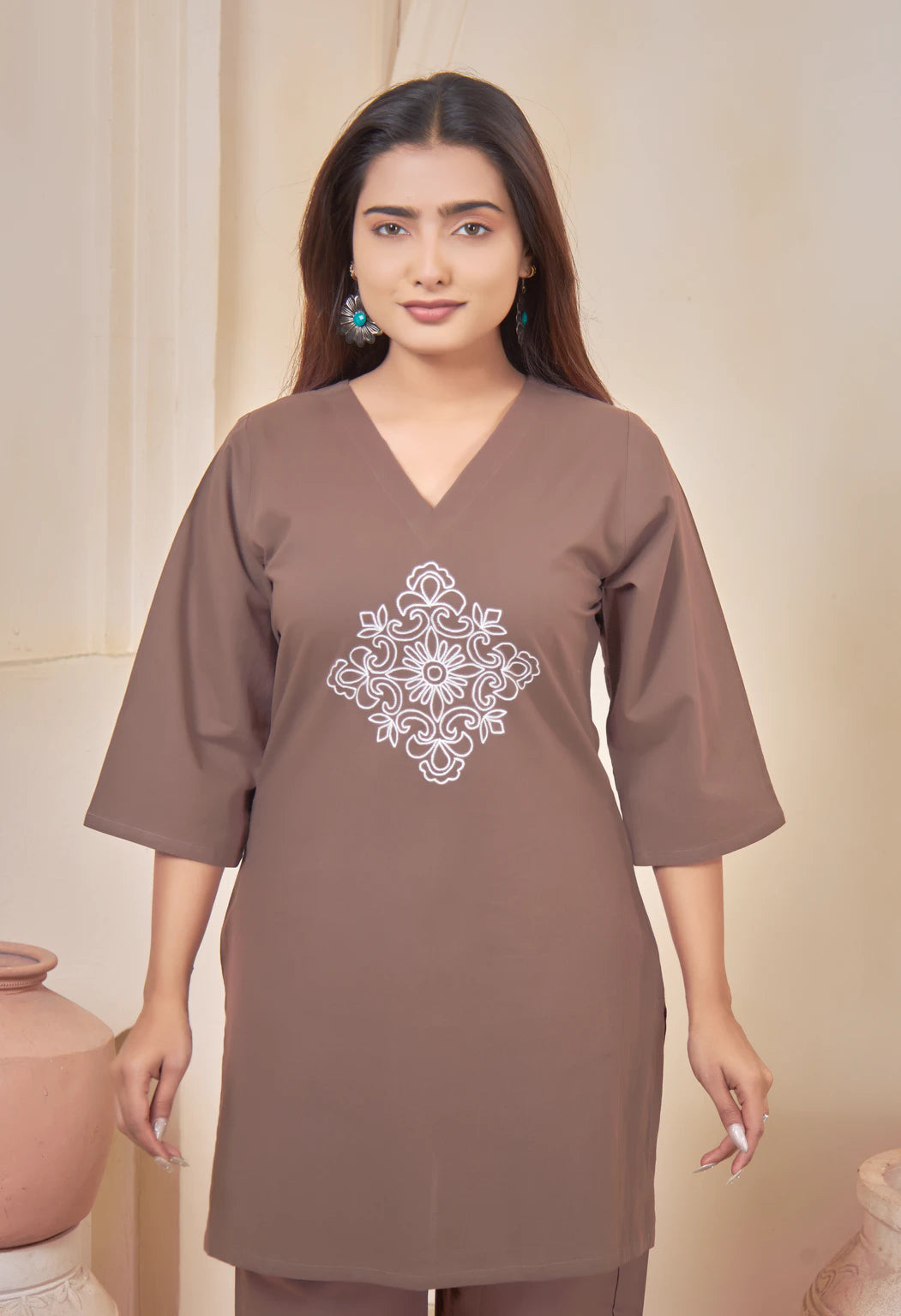 VINTAGE VINE COFFEE BROWN AARIWORK CO-ORD SET