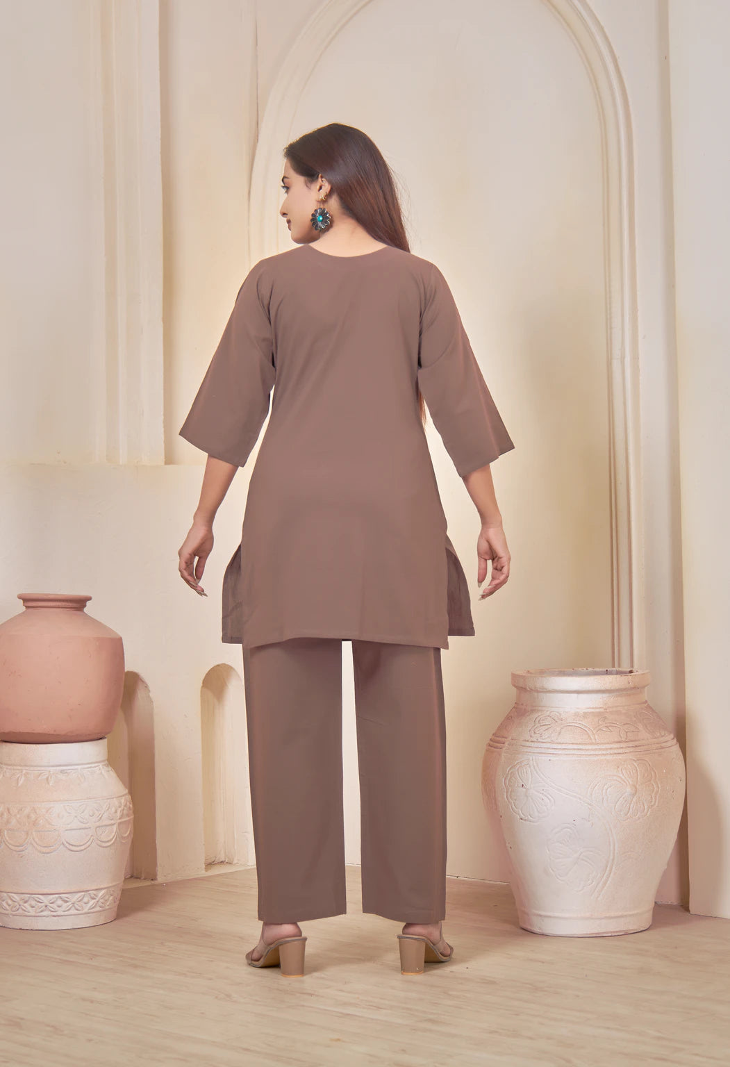 VINTAGE VINE COFFEE BROWN AARIWORK CO-ORD SET