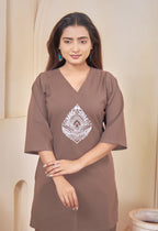 JHAROKHA COFFEE BROWN AARIWORK CO-ORD SET