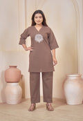 LOTUS BLOOM COFFEE BROWN AARIWORK CO-ORD SET