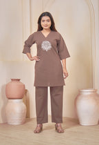 LOTUS BLOOM COFFEE BROWN AARIWORK CO-ORD SET