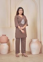 JHAROKHA COFFEE BROWN AARIWORK CO-ORD SET