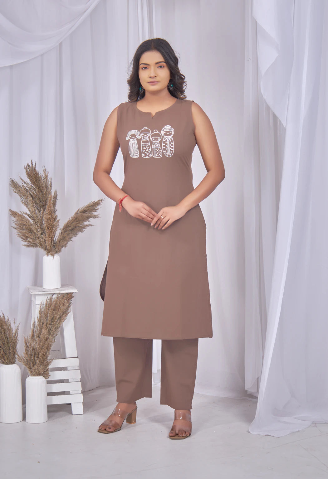 AARI COFFEE BROWN KUTUMBH SLEEVELESS SET