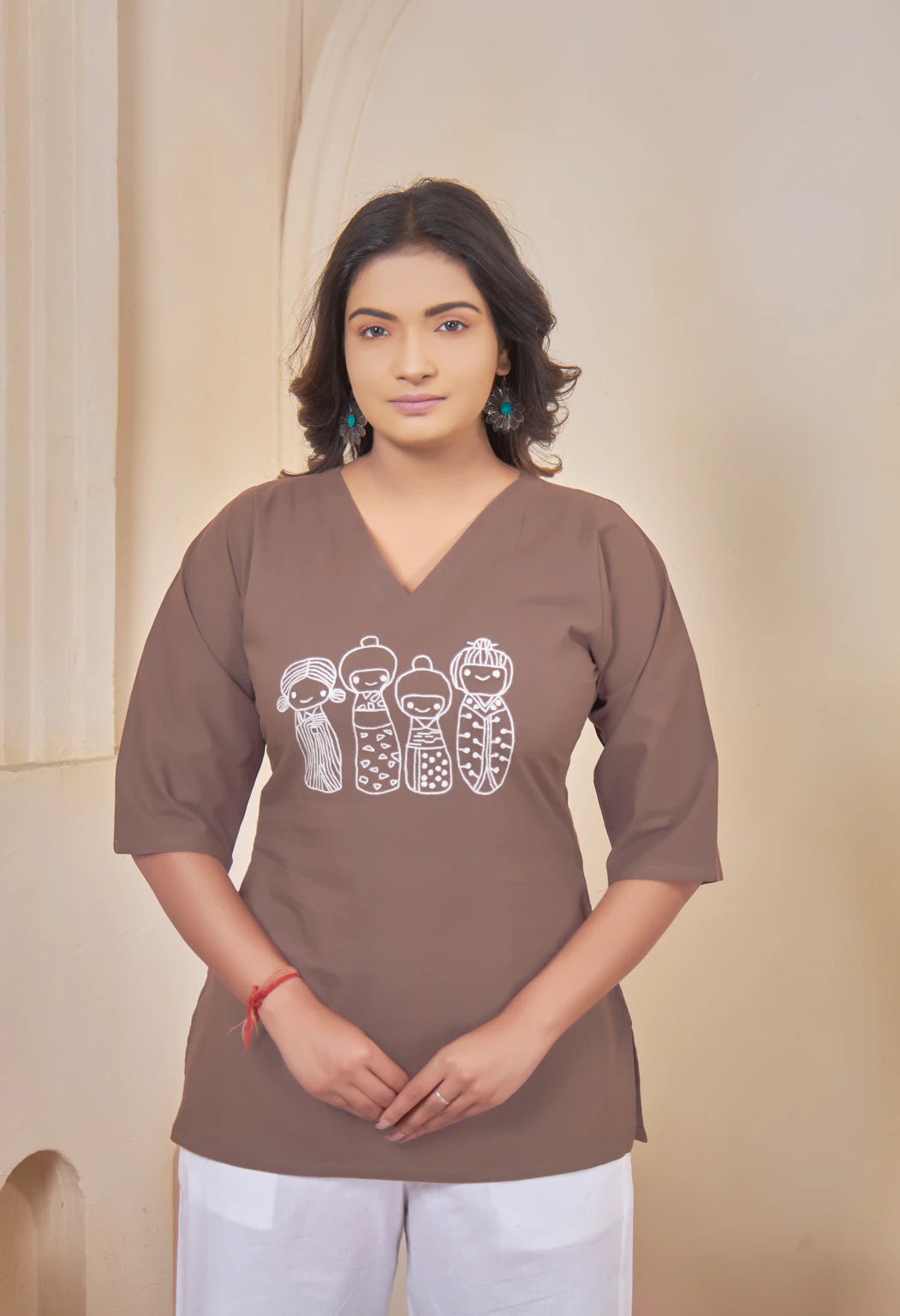 AARI KUTUMBH COFFEE BROWN SUMMER SHORT KURTA