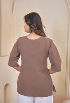 AARI KUTUMBH COFFEE BROWN SUMMER SHORT KURTA