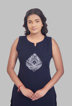 AARI NAVY BLUE JHAROKHA SLEEVELESS SET