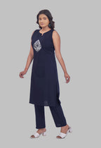 AARI NAVY BLUE JHAROKHA SLEEVELESS SET