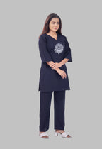 LOTUS BLOOM NAVY BLUE AARIWORK CO-ORD SET