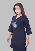 LOTUS BLOOM NAVY BLUE AARIWORK CO-ORD SET