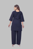 LOTUS BLOOM NAVY BLUE AARIWORK CO-ORD SET
