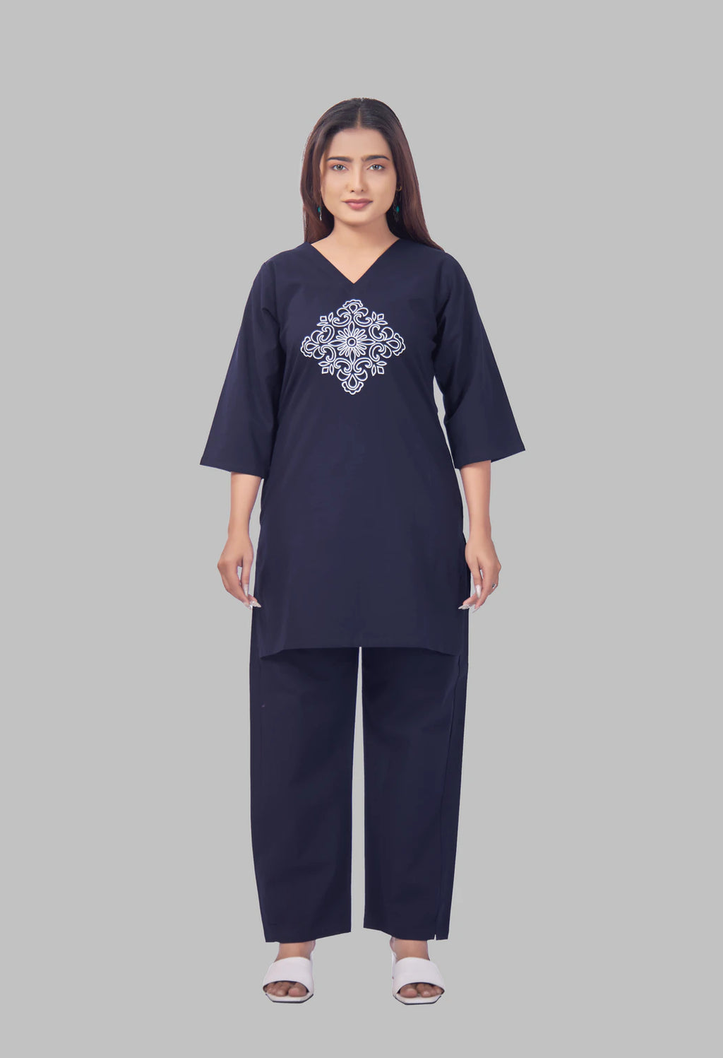 VINTAGE VINE NAVY BLUE AARIWORK CO-ORD SET