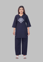 VINTAGE VINE NAVY BLUE AARIWORK CO-ORD SET