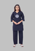 LOTUS BLOOM NAVY BLUE AARIWORK CO-ORD SET