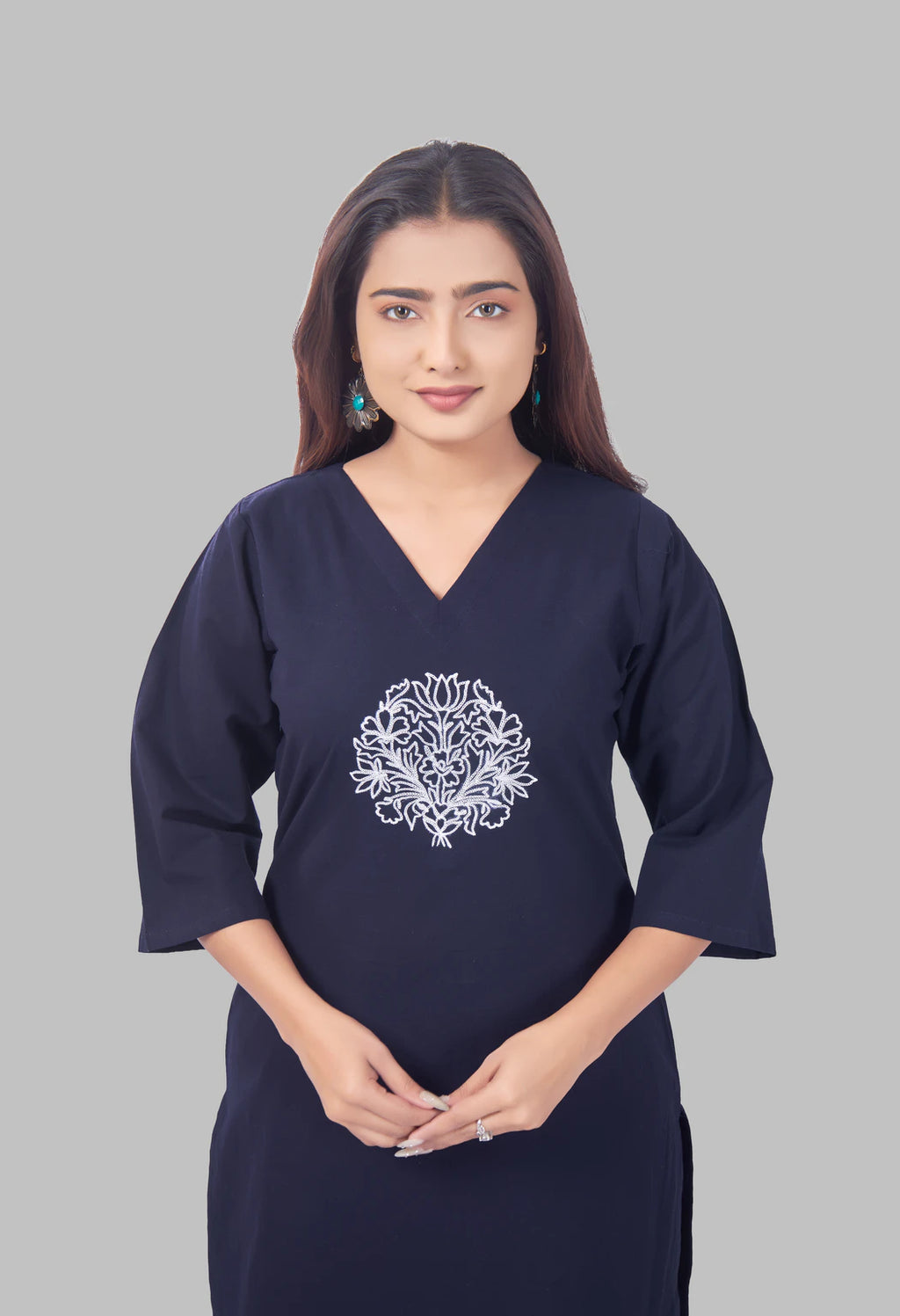 LOTUS BLOOM NAVY BLUE AARIWORK CO-ORD SET