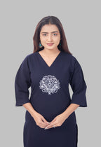 LOTUS BLOOM NAVY BLUE AARIWORK CO-ORD SET
