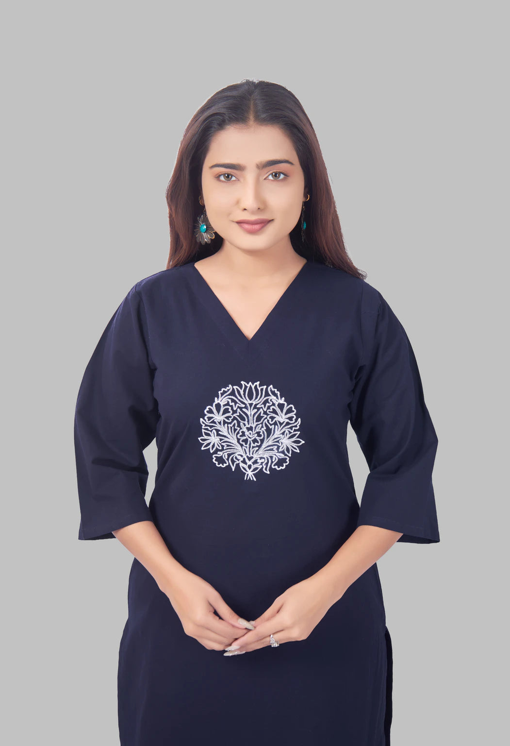 LOTUS BLOOM NAVY BLUE AARIWORK CO-ORD SET
