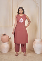 AARI TERRACOTTA JHAROKHA SLEEVELESS SET
