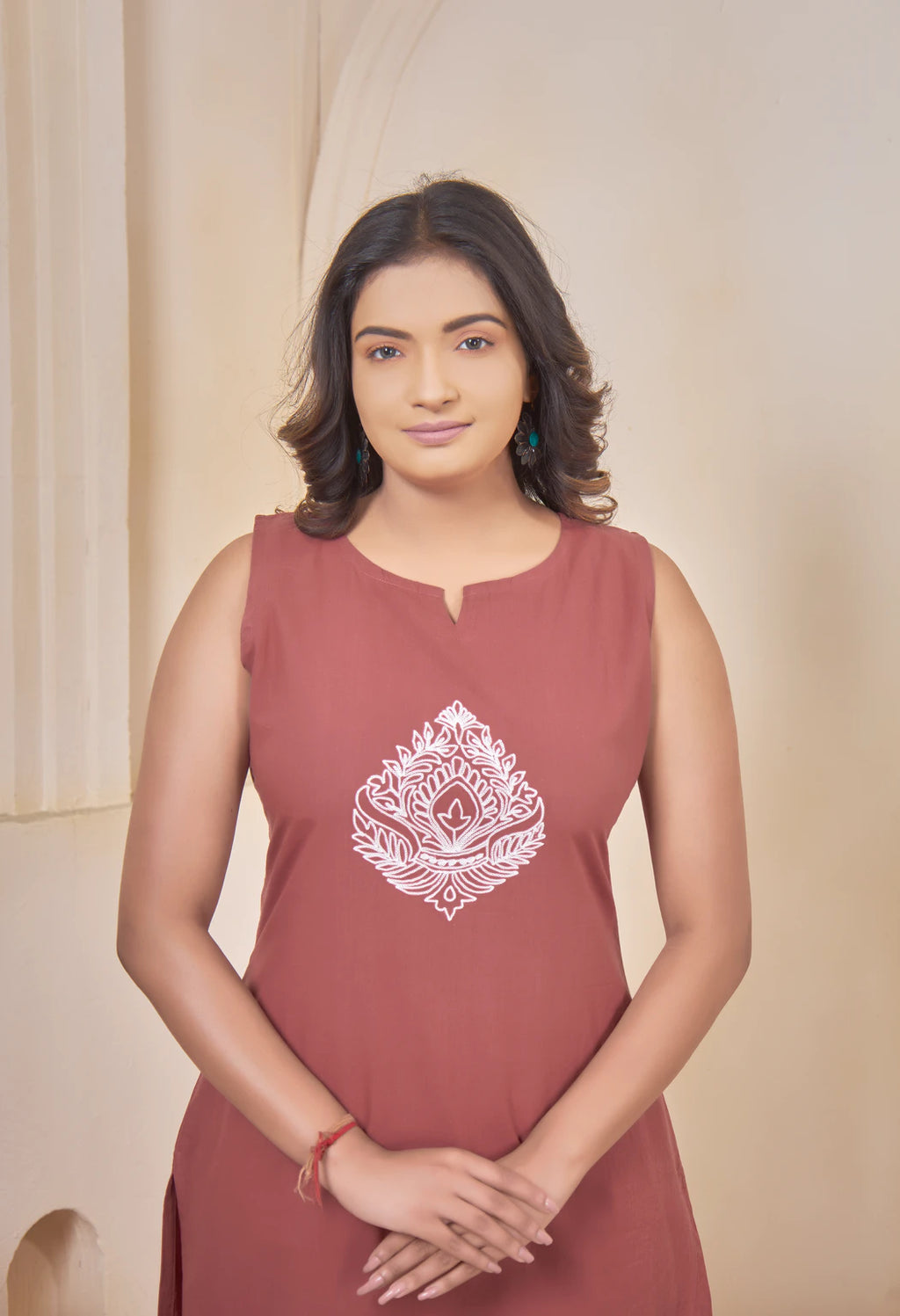 AARI TERRACOTTA JHAROKHA SLEEVELESS SET