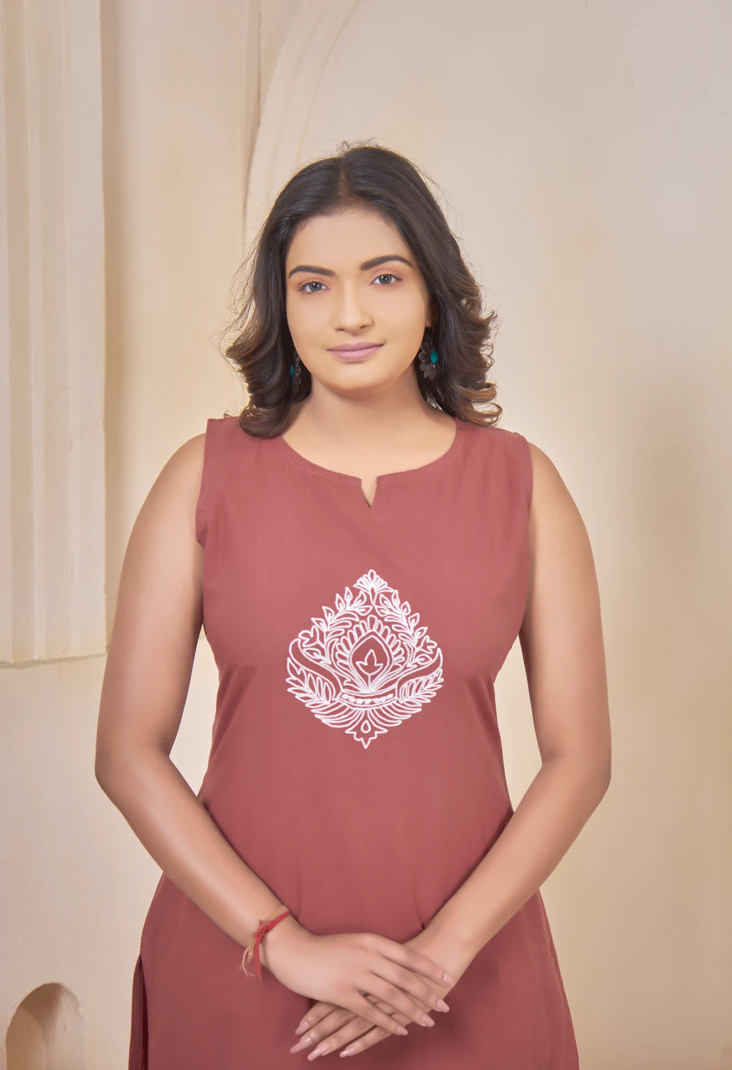 AARI TERRACOTTA JHAROKHA SLEEVELESS SET