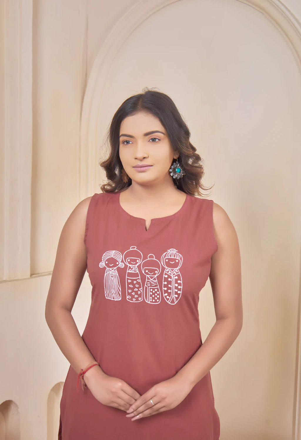 AARI TERRACOTTA KUTUMBH SLEEVELESS SET