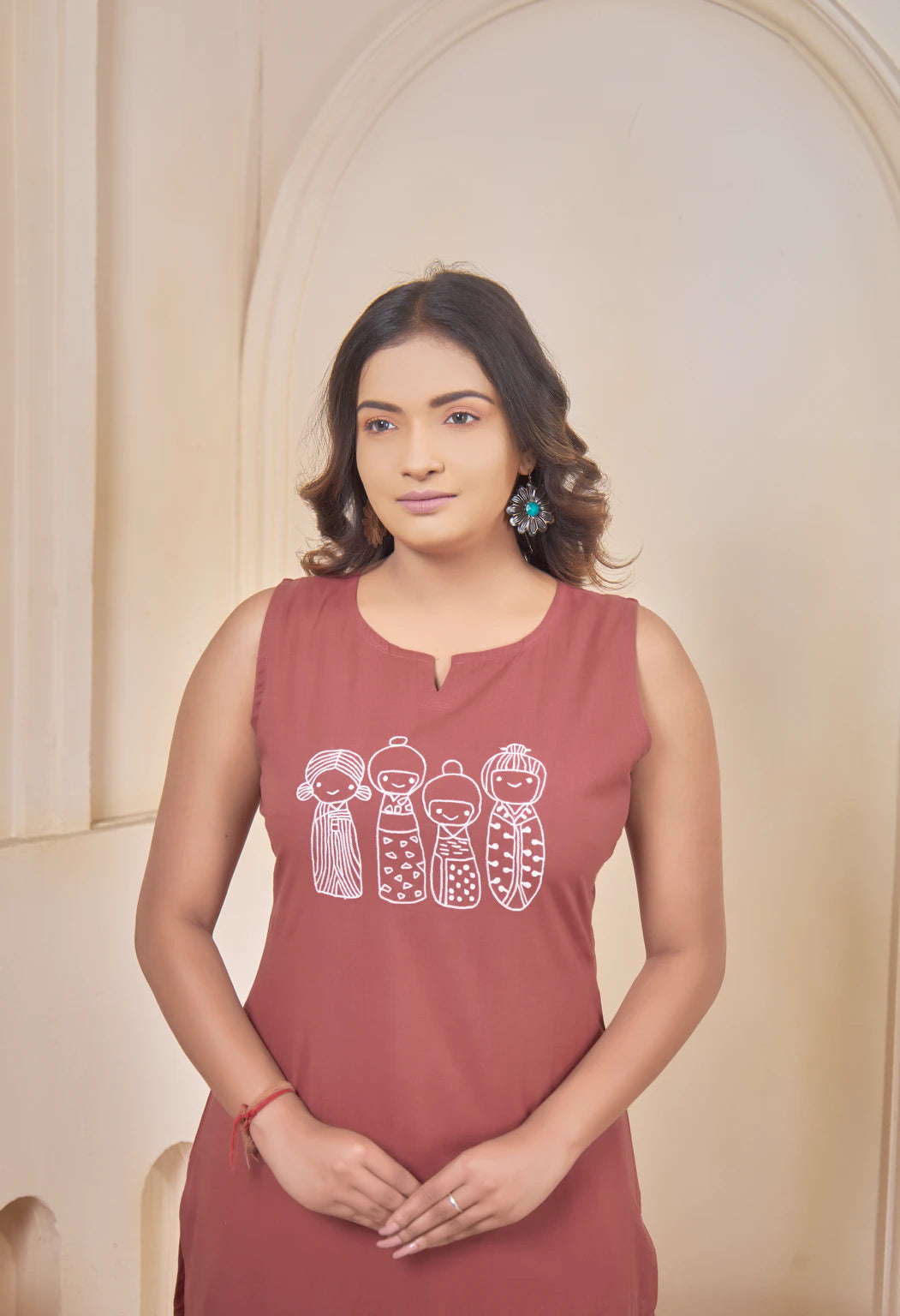 AARI TERRACOTTA KUTUMBH SLEEVELESS SET