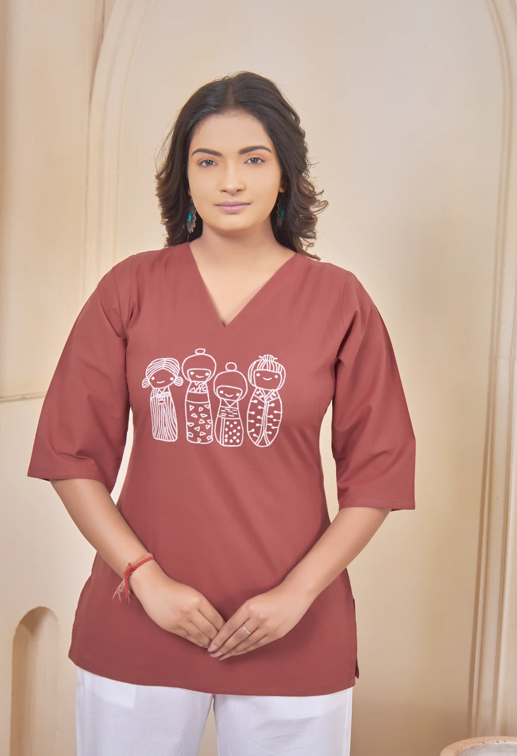 AARI KUTUMBH TERRA COTTA SUMMER SHORT KURTA
