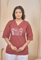 AARI KUTUMBH TERRA COTTA SUMMER SHORT KURTA