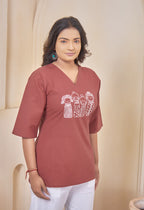 AARI KUTUMBH TERRA COTTA SUMMER SHORT KURTA