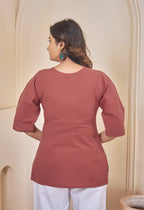 AARI KUTUMBH TERRA COTTA SUMMER SHORT KURTA
