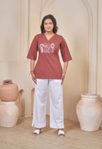AARI KUTUMBH TERRA COTTA SUMMER SHORT KURTA