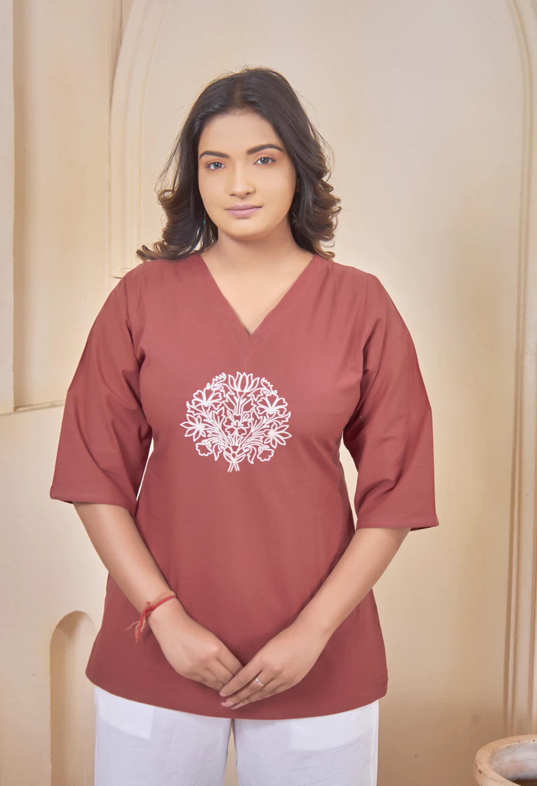 LOTUS BLOOM TERRACOTTA AARI SUMMER SHORT KURTA