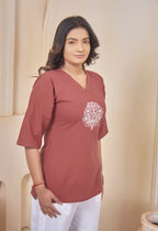 LOTUS BLOOM TERRACOTTA AARI SUMMER SHORT KURTA