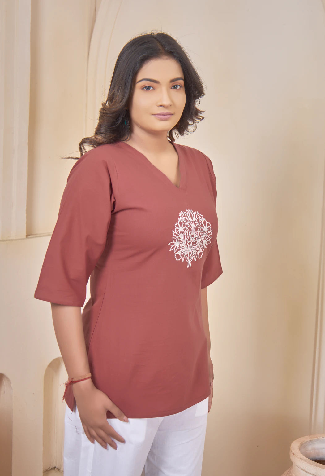 LOTUS BLOOM TERRACOTTA AARI SUMMER SHORT KURTA