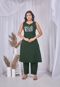 AARI BOTTLE GREEN KUTUMBH SLEEVELESS SET