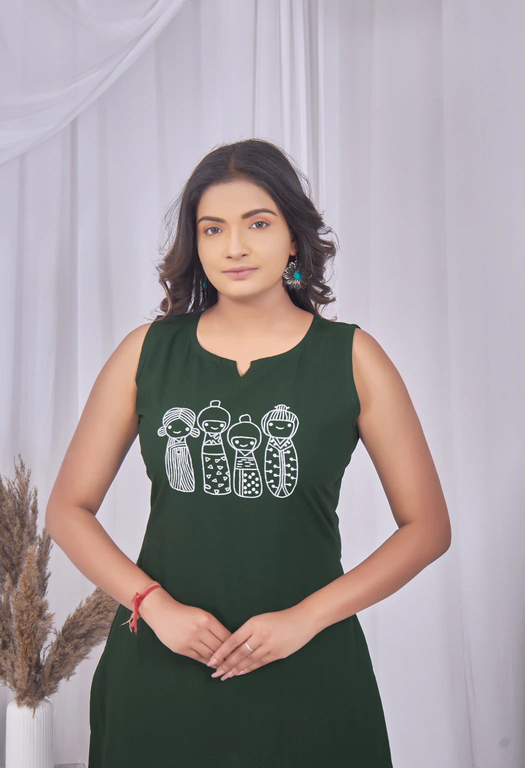 AARI BOTTLE GREEN KUTUMBH SLEEVELESS SET