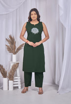 AARI BOTTLE GREEN LOTUS BLOOM SLEEVELESS SET