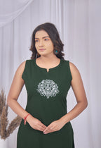 AARI BOTTLE GREEN LOTUS BLOOM SLEEVELESS SET