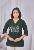 AARI KUTUMBH BOTTLE GREEN SUMMER SHORT KURTA