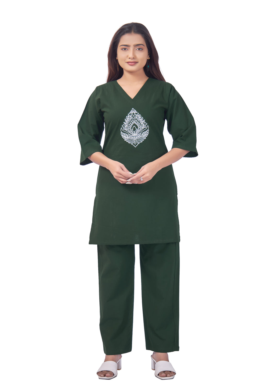 WOMEN BOTTLE GREEN COTTON PANT