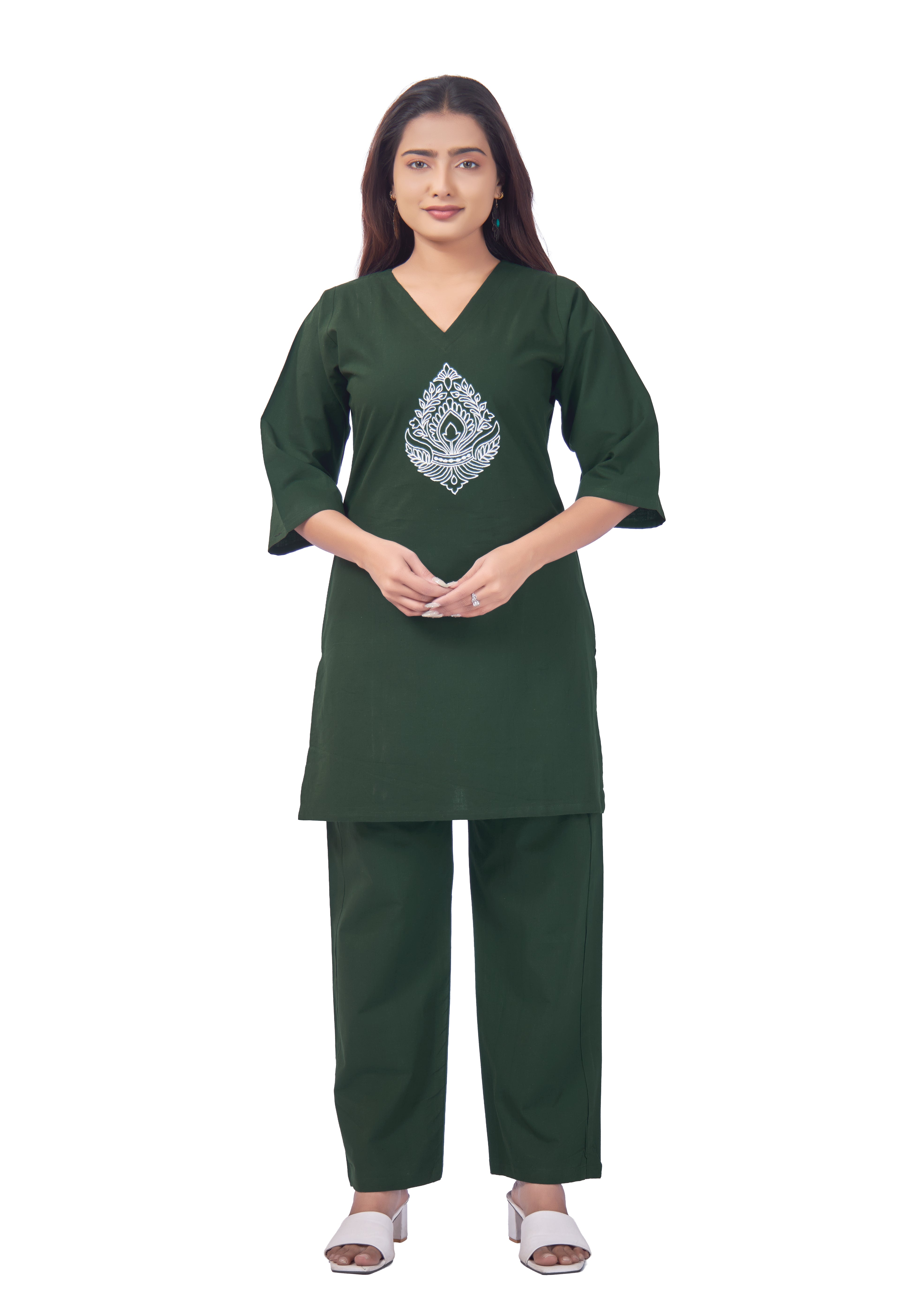 WOMEN BOTTLE GREEN COTTON PANT