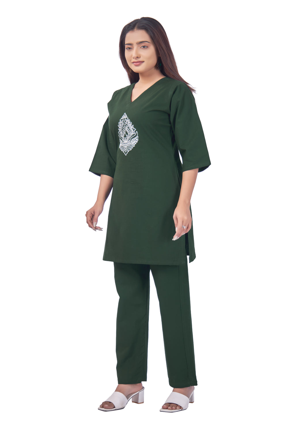 WOMEN BOTTLE GREEN COTTON PANT