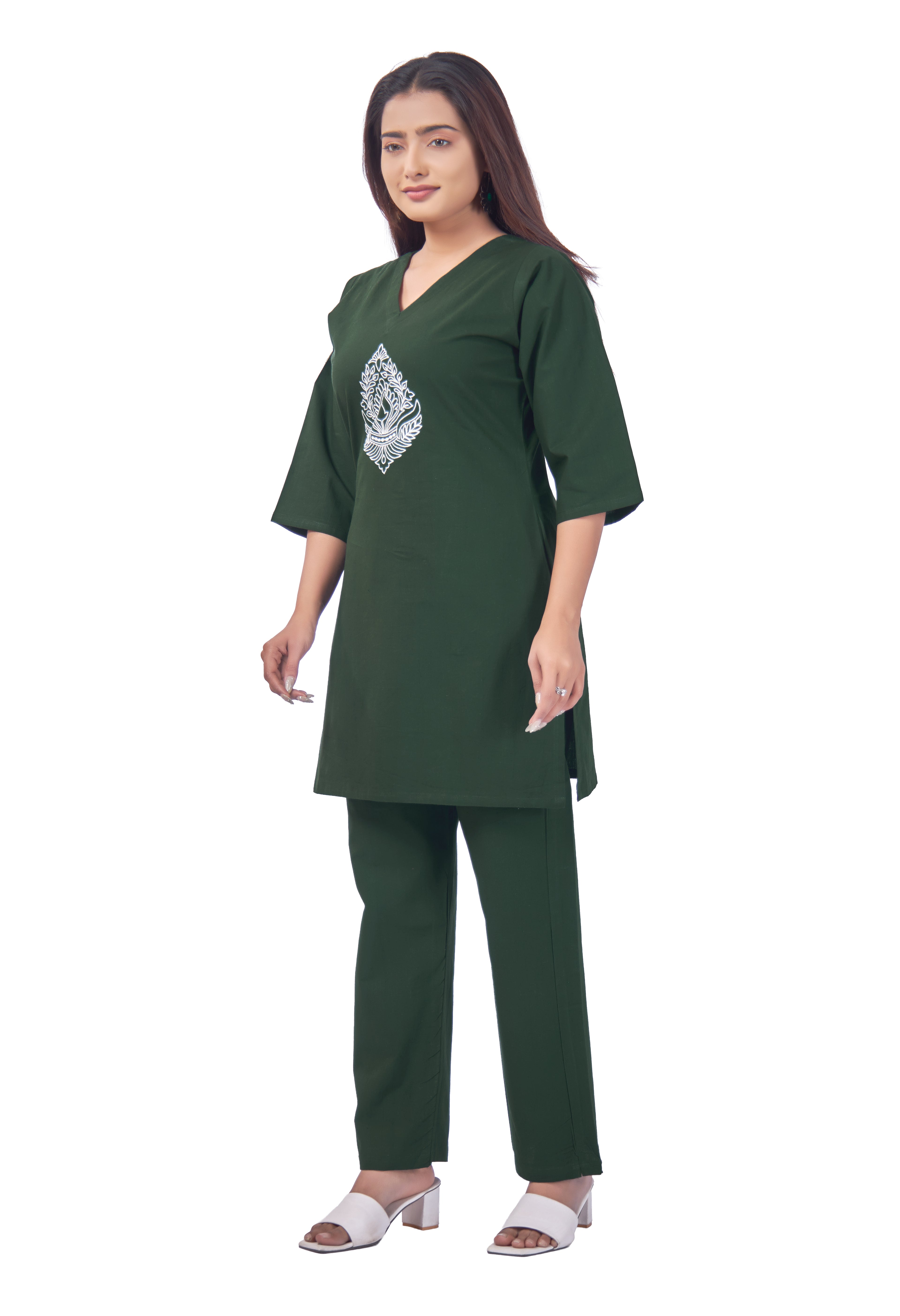 WOMEN BOTTLE GREEN COTTON PANT