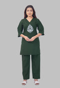 JHAROKHA BOTTLE GREEN AARIWORK CO-ORD SET