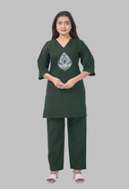 JHAROKHA BOTTLE GREEN AARIWORK CO-ORD SET